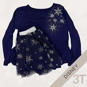 Disney Girls 3T Purple Sparkle Snowflake Top & Tulle Skirt Set